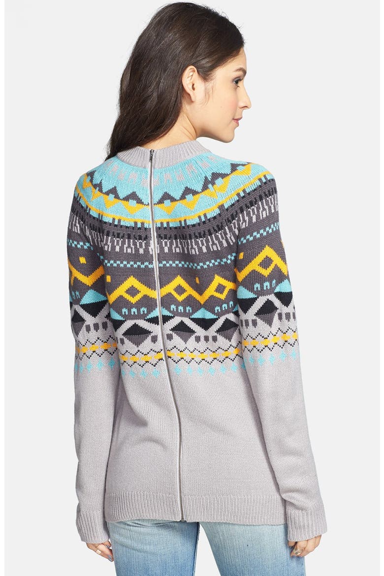 Back Zip Fair Isle Cardigan, Alternate, color, ROUNDABOUT GREY- CLAY