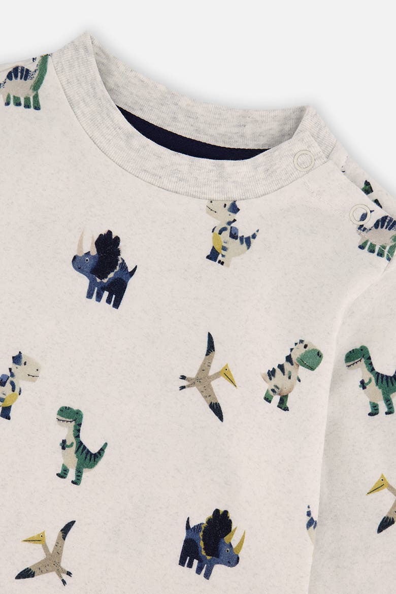 Dinosaur Long Sleeve T-Shirt & Striped Fleece Pants Set, Alternate, color, Beige Dinosaur Print