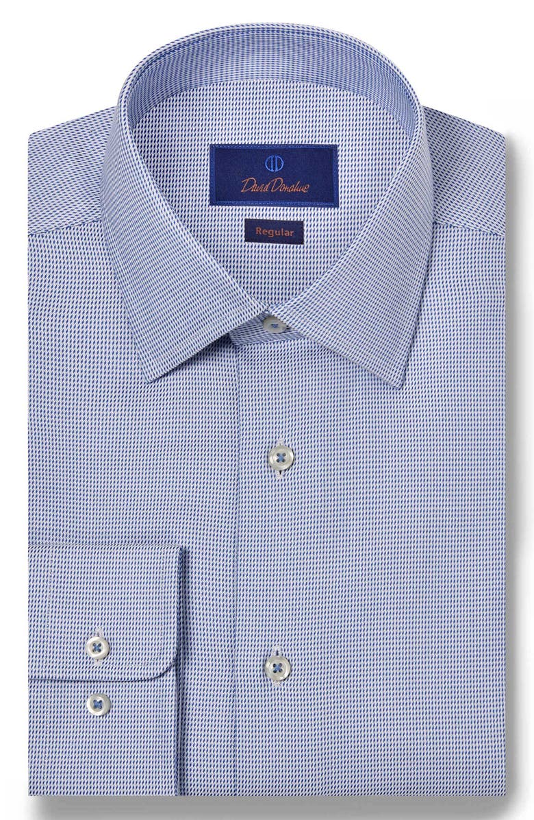 David Donahue Regular Fit Micropattern Cotton Dobby Dress Shirt, Main, color, Blue/ White