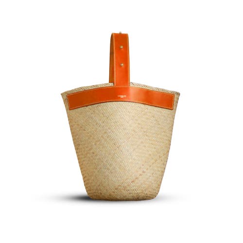 Lastelier Borneo Leather And Straw Bag In Orange