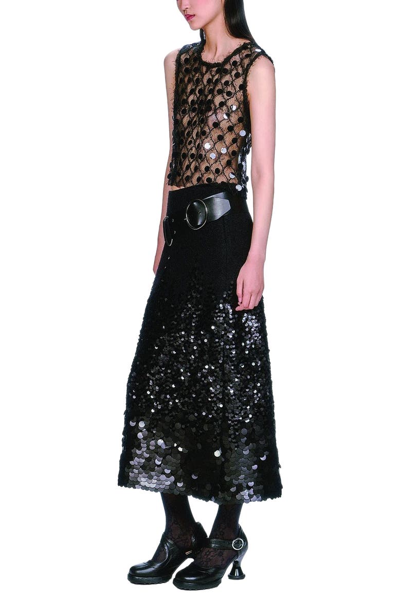 Anna Sui Mesh Pailettes Crop Top, Alternate, color, Black