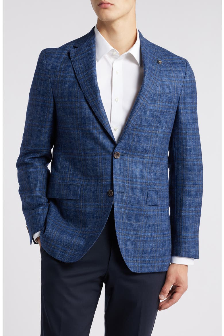 Midland Plaid Wool & Silk Blend Sport Coat, Main, color, BLUE