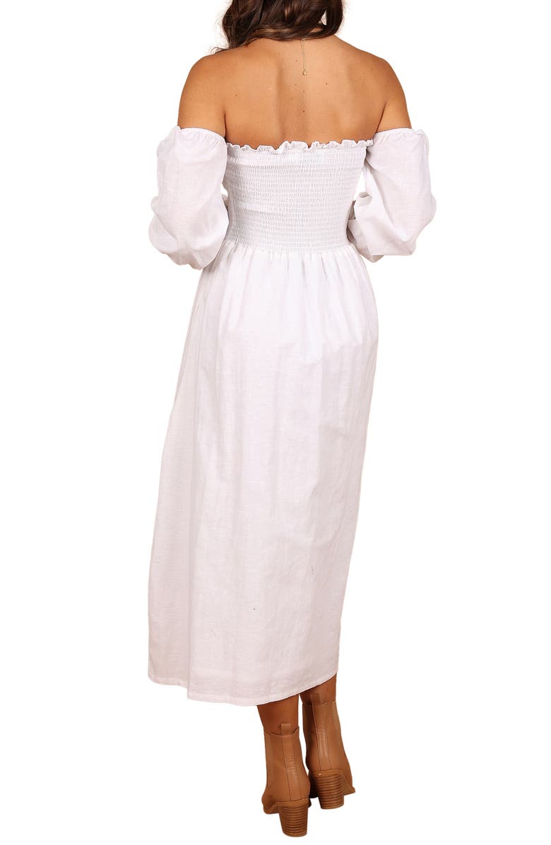 Petal & Pup Domenica Off the Shoulder Linen Blend Midi Dress, Alternate, color, White