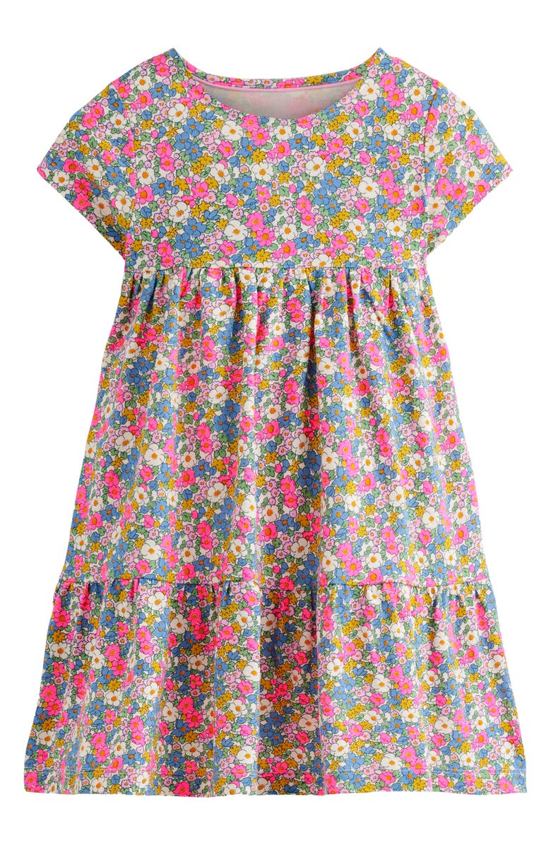 Mini Boden Kids' Ariel Tiered Cotton Jersey T-Shirt Dress, Main, color, Ditsy Floral