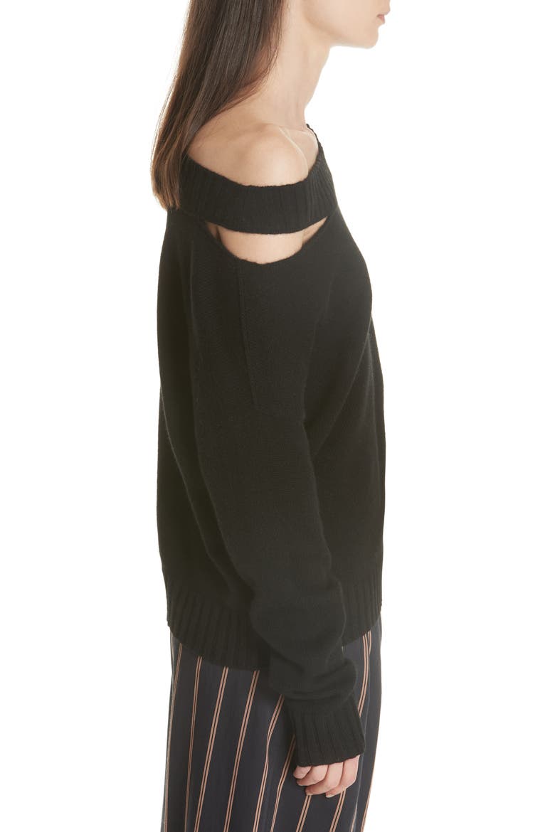 One Shoulder Slit Pullover Sweater, Alternate, color, BLACK