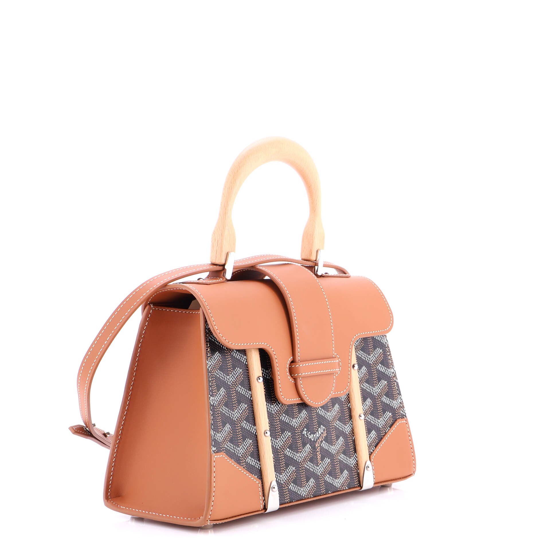 Pre-Owned Goyard Structured Saigon Top Handle Bag Coated Canvas with Leather Mini, Alternate, color, Brown