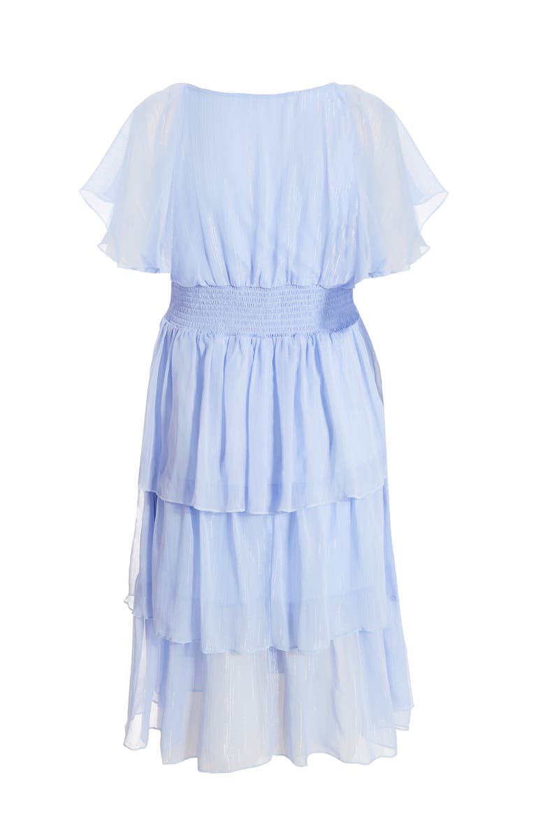 QUIZ Plus Size Chiffon Glitter Tiered Dress, Alternate, color, Blue
