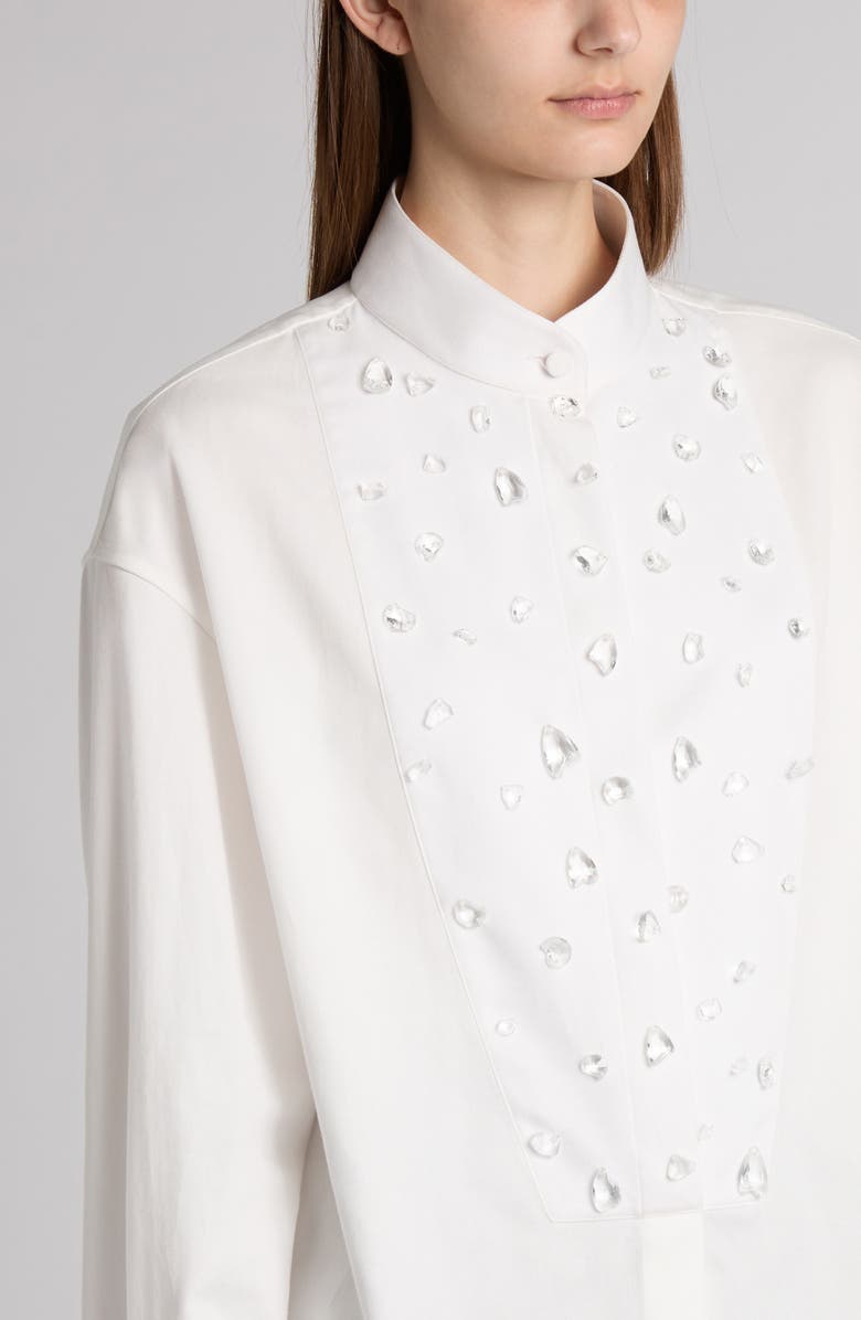 McQueen Crystal Embellished Cotton Button-Up Shirt, Alternate, color, 