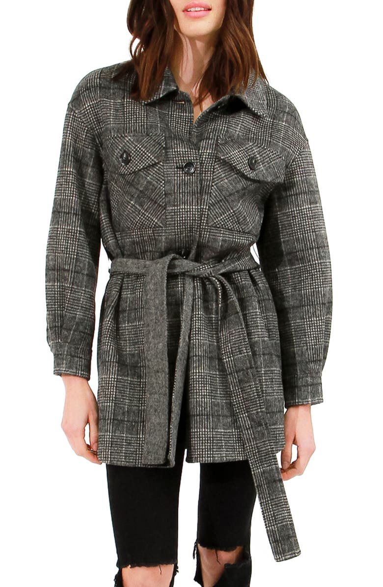 Belle & Bloom Back Together Plaid Wool Blend Coat, Main, color, Black/ White