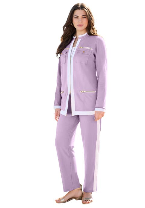 Side Stripe French Terry Pull On Pant Set (Plus)