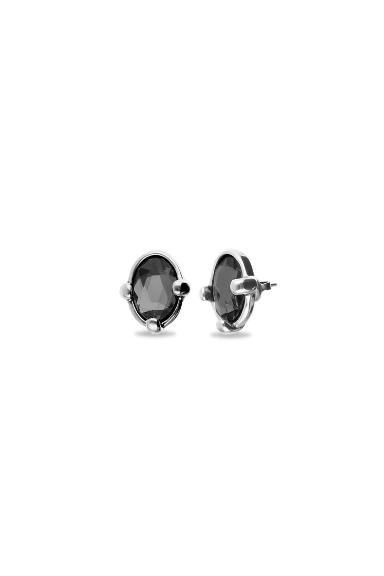 Sterling Silver Plated Earrings with Black Faceted Crystal, Alternate, color, Silver