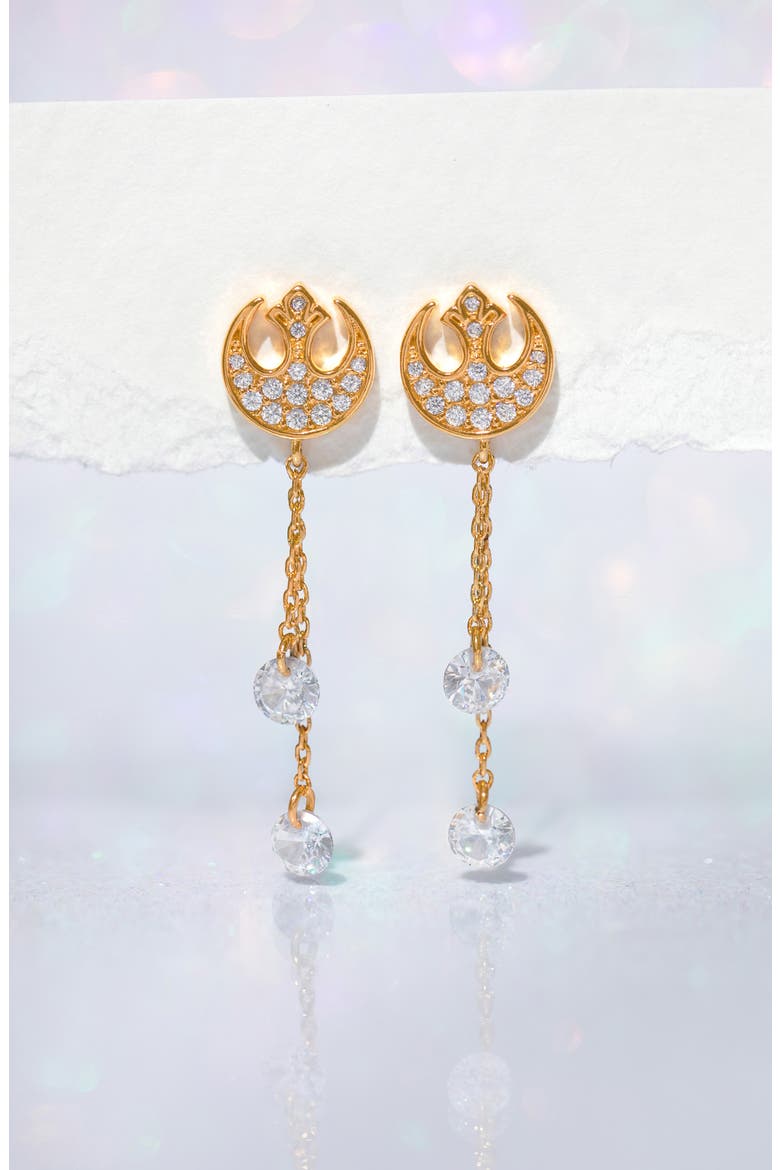 Star Wars™ Rebel Alliance Insignia Cubic Zirconia Drop Earrings, Alternate, color, GOLD