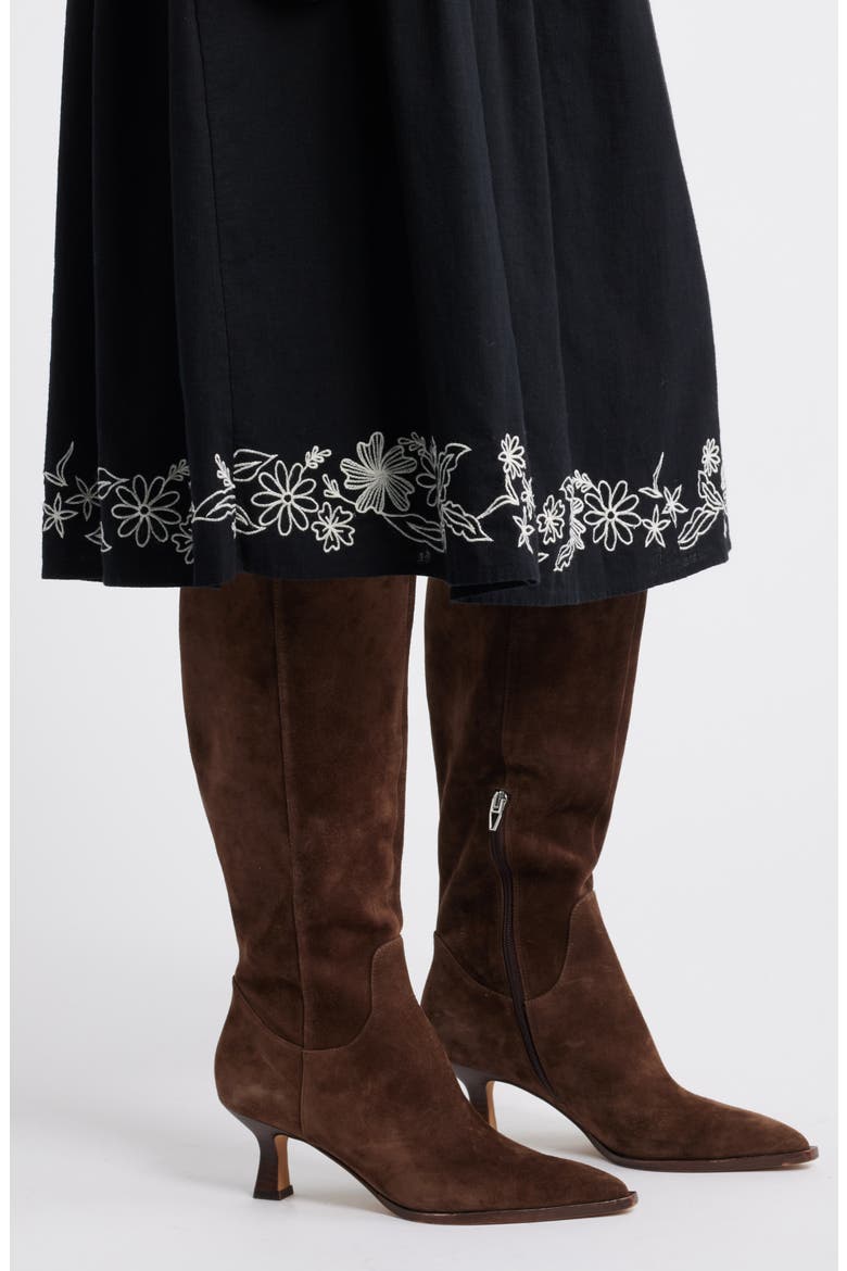 Embroidered Hem Cotton Midi Skirt, Alternate, color, BLACK