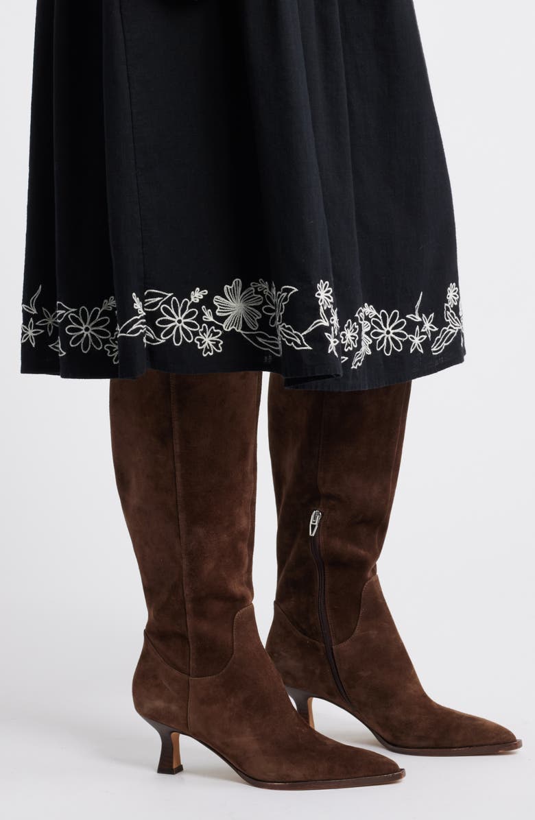 Treasure & Bond Embroidered Hem Cotton Midi Skirt, Alternate, color, Black