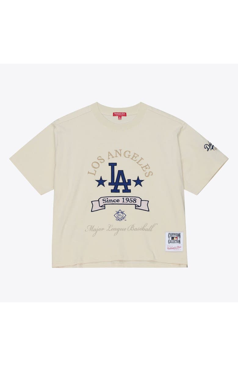 Mitchell & Ness Women's Mitchell & Ness  Cream Los Angeles Dodgers Cooperstown Yacht Rock Boxy Cropped T-Shirt, Main, color, Cream