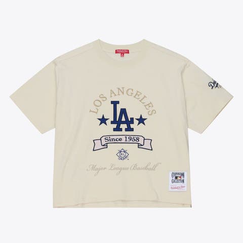 Women's Mitchell & Ness  Cream Los Angeles Dodgers Cooperstown Yacht Rock Boxy Cropped T-Shirt