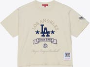 Mitchell & Ness Women's Mitchell & Ness Cream Los Angeles Dodgers Cooperstown Yacht Rock Boxy Cropped T-Shirt