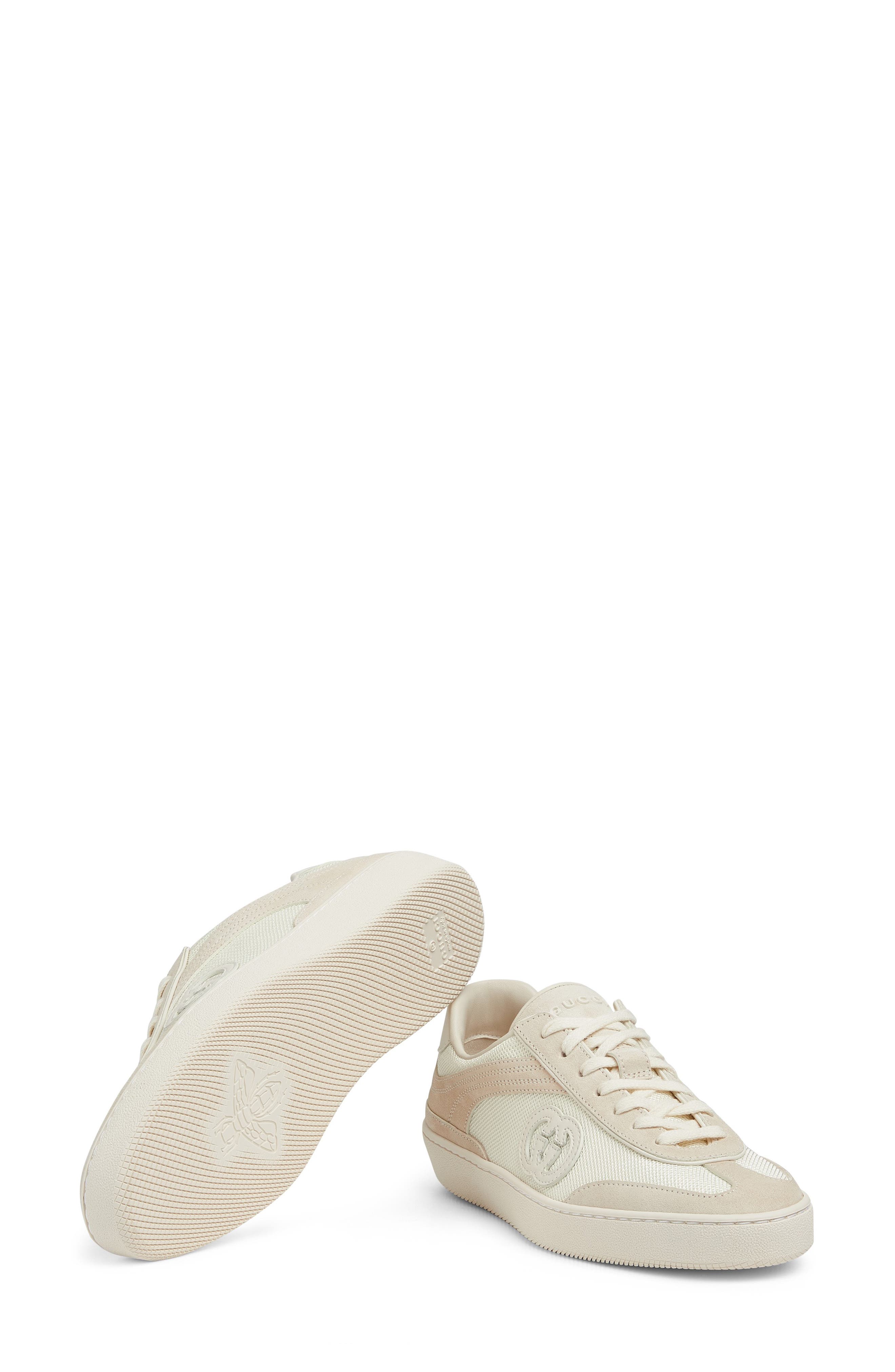 Gucci G75 GG Suede & Knit Low Top Sneaker, Alternate, color, Off White