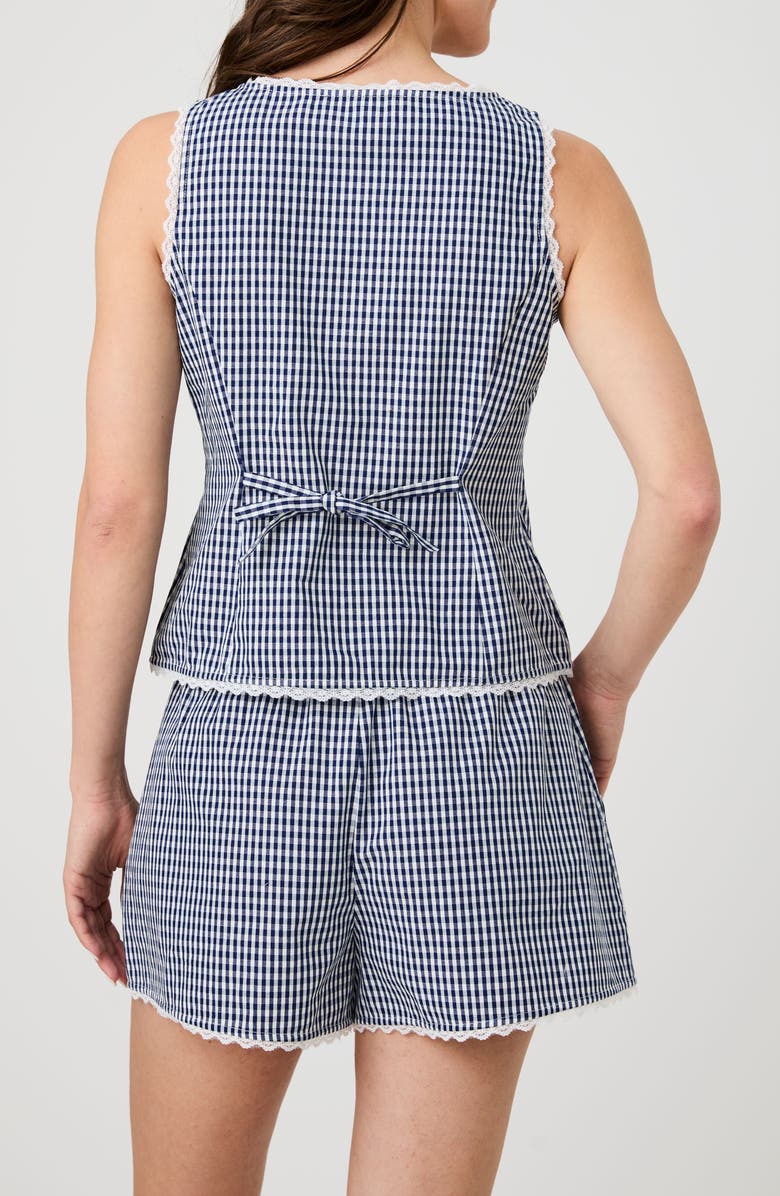 French Connection Lace Trim Gingham Vest, Alternate, color, Navy/ White Gingham