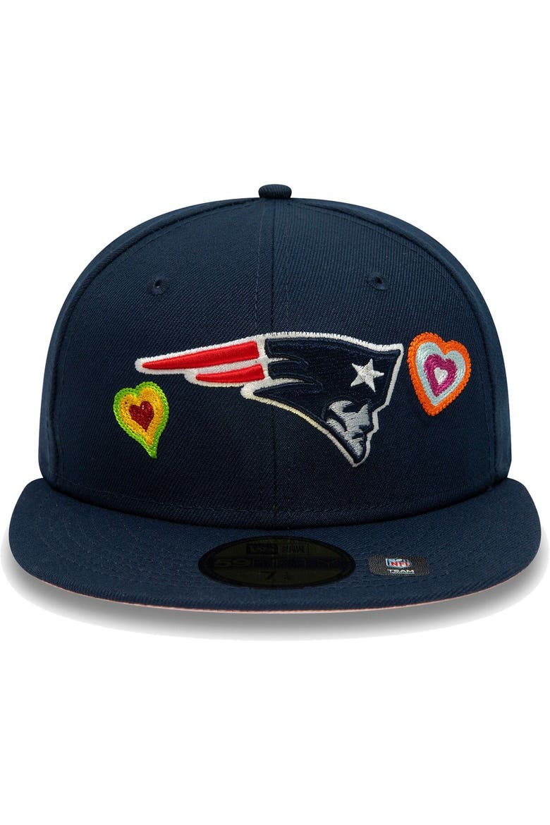 Men's New Era Navy New England Patriots Chain Stitch Heart 59FIFTY Fitted Hat, Alternate, color, Navy