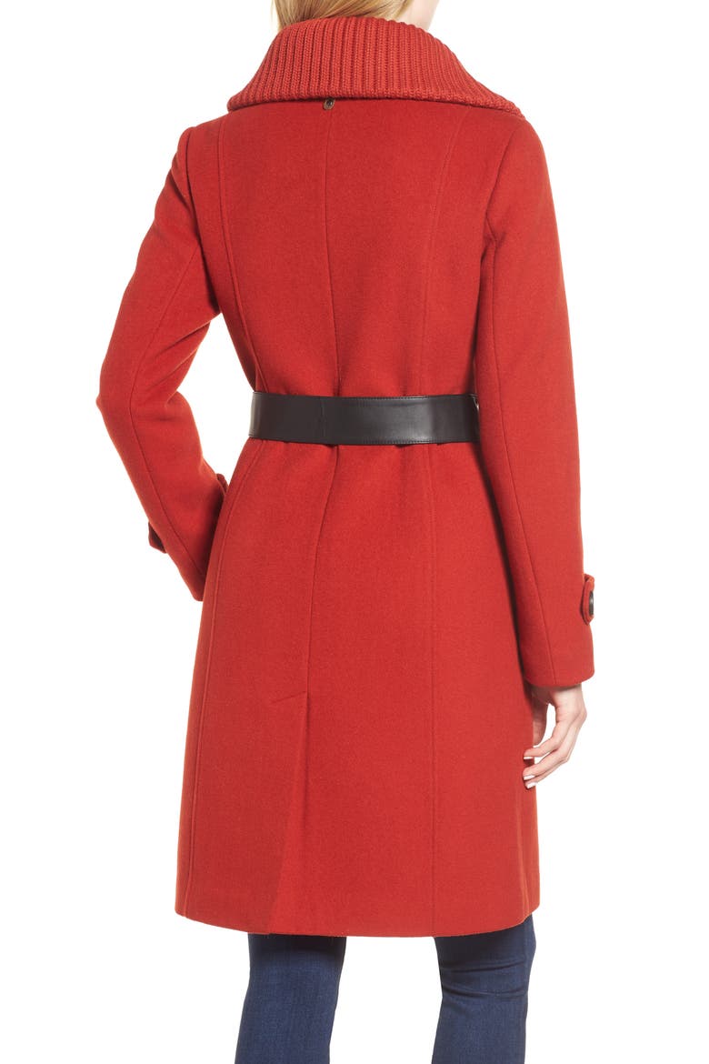 Flat Wool Knit Collar Coat, Alternate, color, PAPRIKA