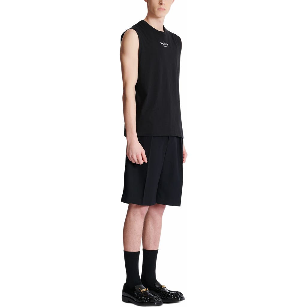 Balmain Black Crewneck Sleeveless Top With Logo Lettering Embroidery On The Front In Cotton Man