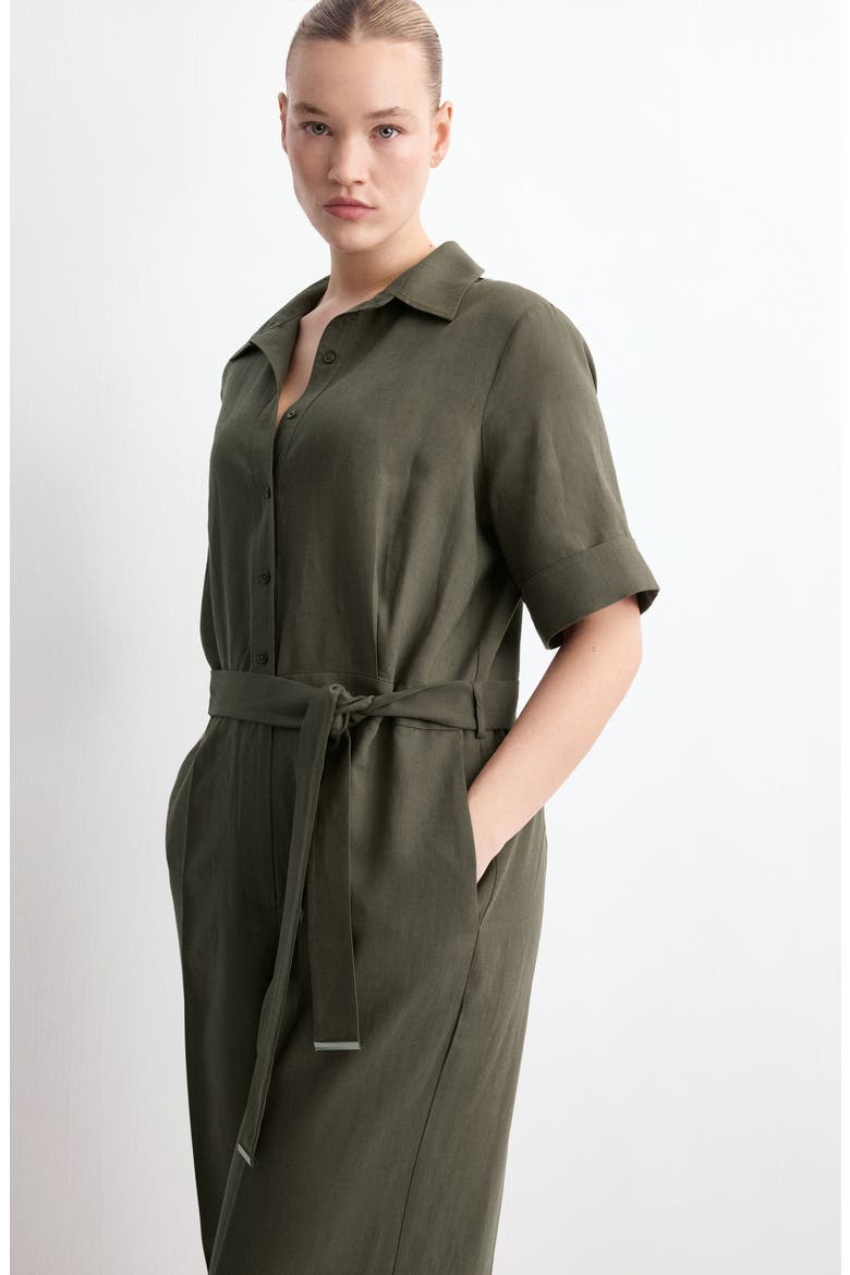 Lyocell Button-Up Jumpsuit, Alternate, color, KHAKI GREEN