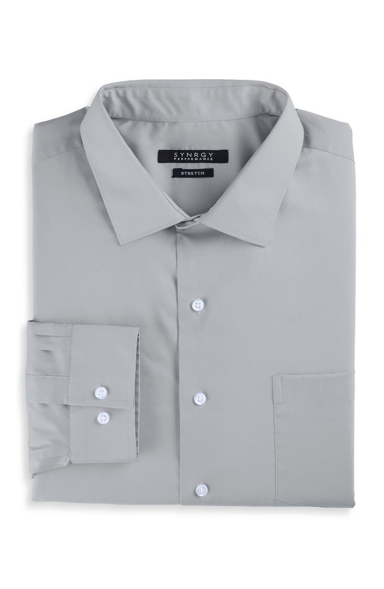 Synrgy by DXL Big & Tall Performance Solid Dress Shirt, Alternate, color, Grey