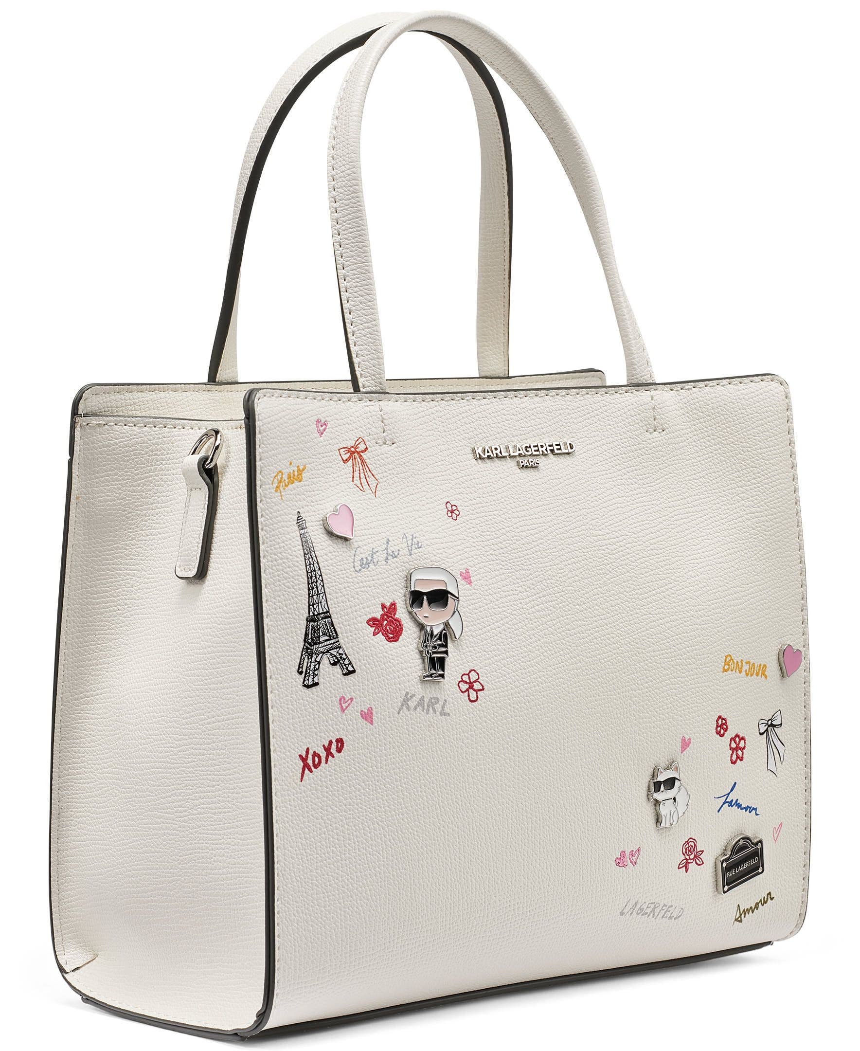 Maybelle Printed Paris Satchel, Alternate, color, White/Silver