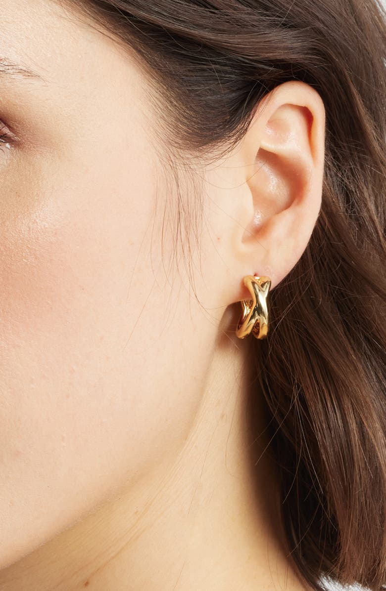 Nordstrom Demi Fine Crisscross Huggie Hoop Earrings, Alternate, color, 14K Gold Plated