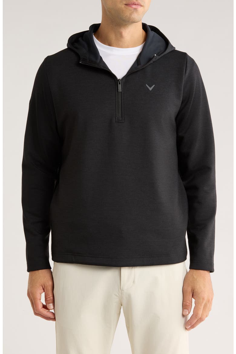 Heathered Quarter Zip Hooded Pullover, Main, color, CAVIAR