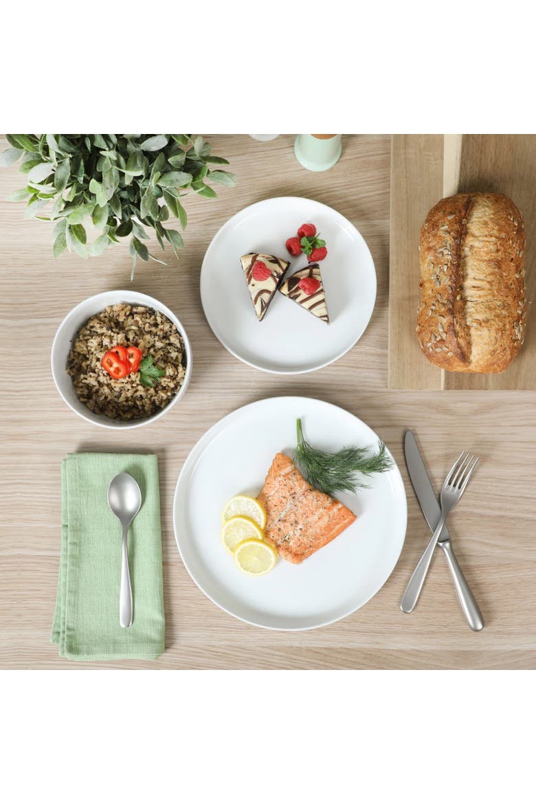 Snowscape 12 Piece fine Ceramic Stackable Dinnerware Set, Alternate, color, White