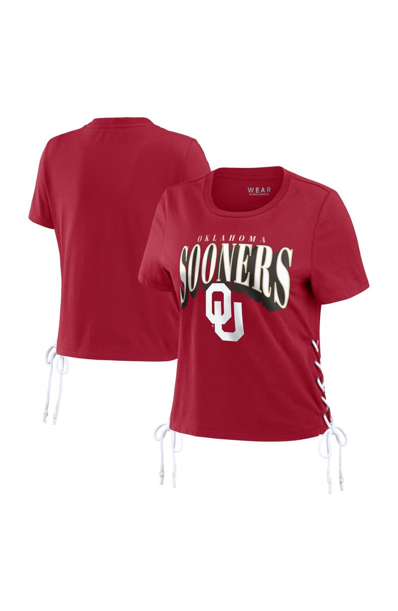 WEAR by Erin Andrews Women's WEAR by Erin Andrews Crimson Oklahoma Sooners Side Lace-Up Modest Crop T-Shirt, Main, color, Crimson