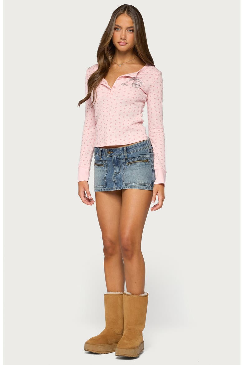 Rhinestone Graphic Floral Henley Top, Alternate, color, PINK