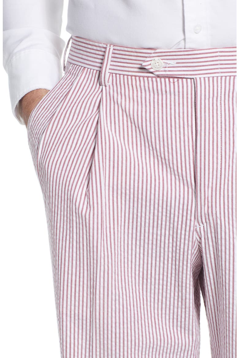 Pleated Seersucker Cotton Dress Pants, Alternate, color, GARNET