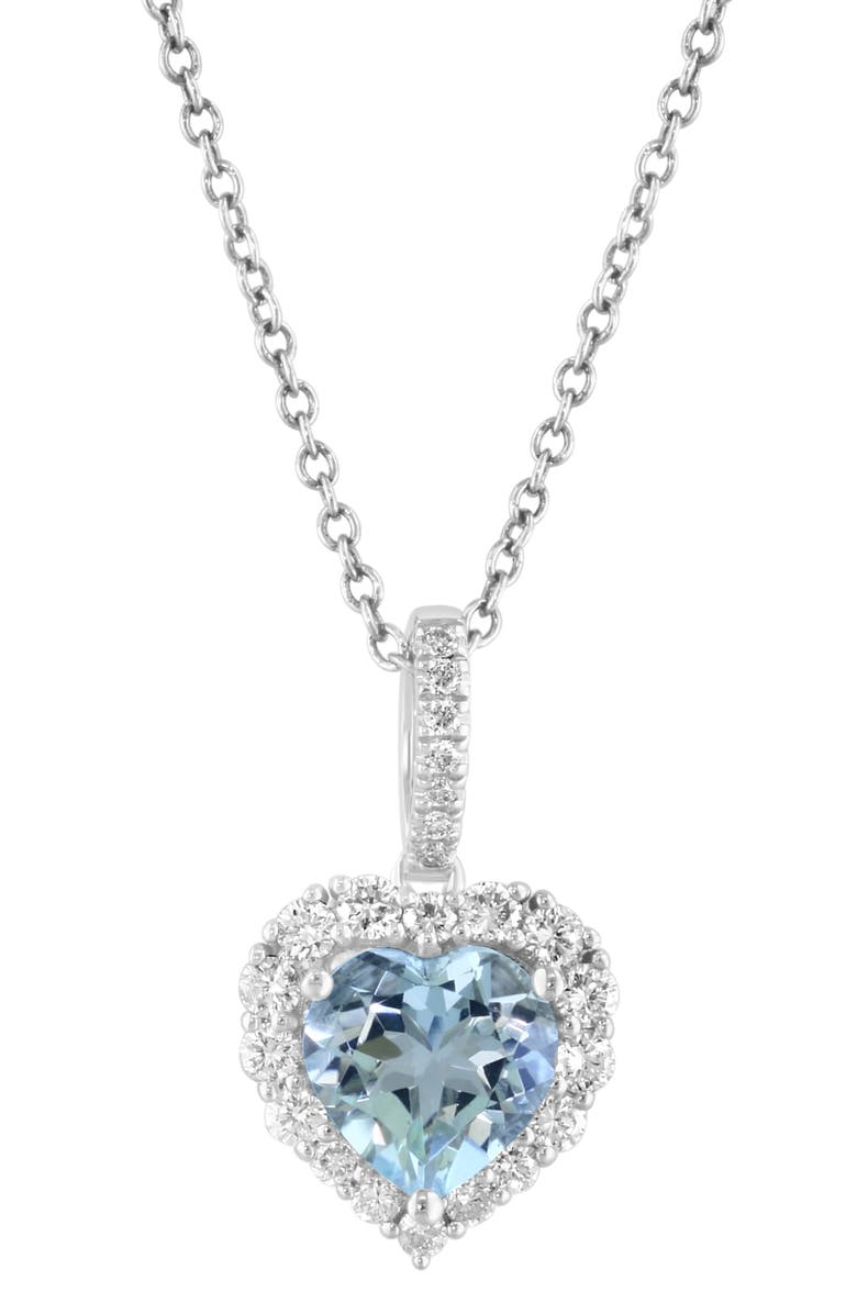 EFFY 14K White Gold Aquamarine Heart & Diamond Halo Pendant Necklace, Alternate, color,
