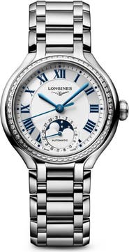 Longines PrimaLuna Moonphase Diamond Bezel Bracelet Watch, 34mm