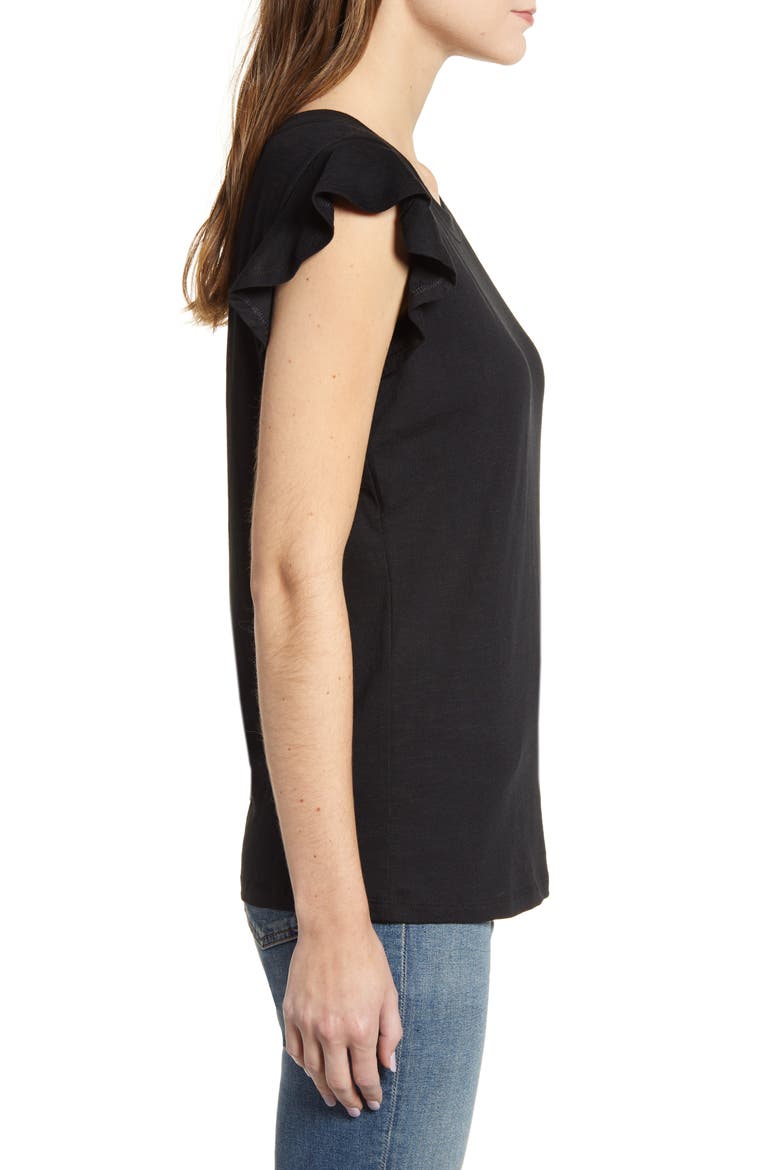 Flutter Sleeve Cotton Blend Tee, Alternate, color, BLACK