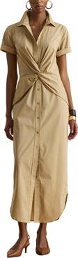 Lauren Ralph Lauren Twist Front Cotton Blend Shirtdress