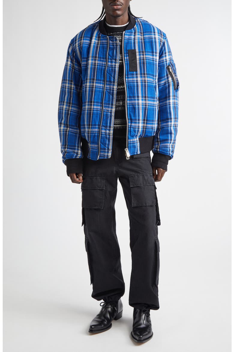 x Rafu Flannel Flight Jacket, Alternate, color, BLUE X BLACK