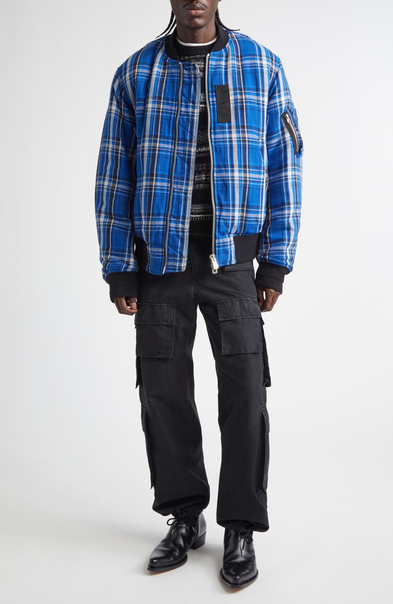 TAKAHIROMIYASHITA TheSoloist. x Rafu Flannel Flight Jacket, Alternate, color, Blue X Black