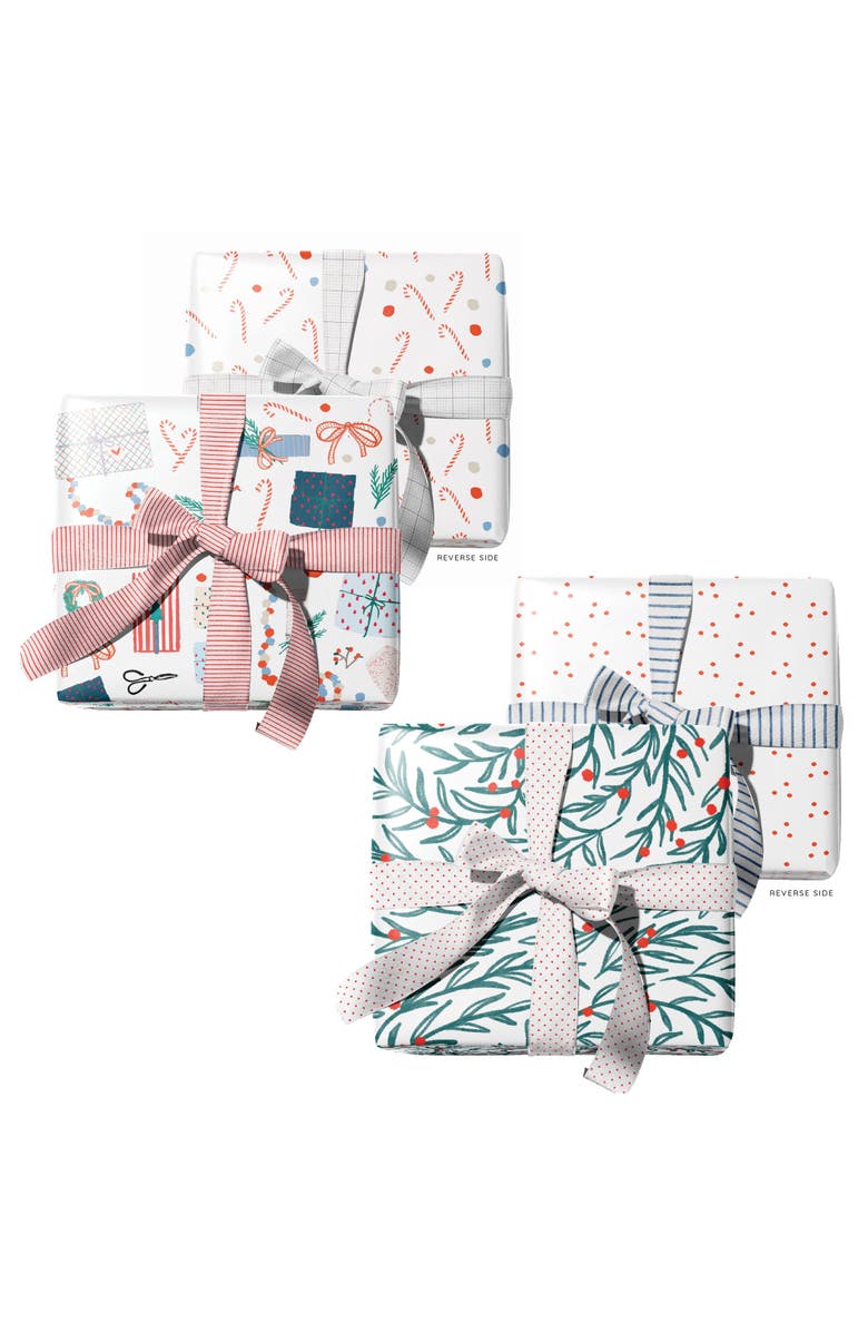Ramus & Co Two-Sided "Merry Gifting" & "Wreath Swirl" Heavyweight Christmas/Holiday Gift Wrap, Alternate, color, Multicolored