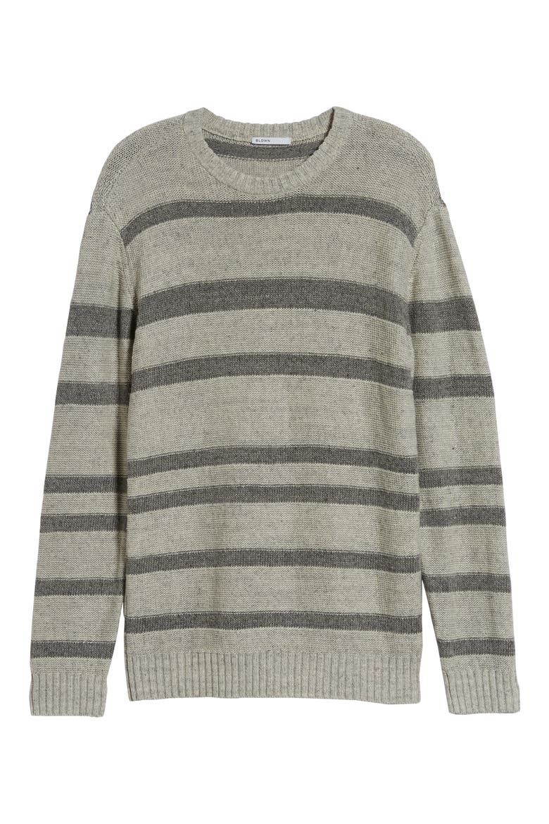 Gilpin Stripe Linen Blend Crewneck Sweater, Alternate, color, LIGHT GREY MELANGE STRIPE