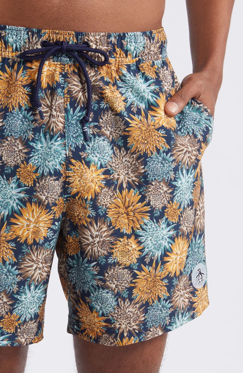 Original Penguin Volley Swim Trunks, Alternate, color, Dark Sapphire