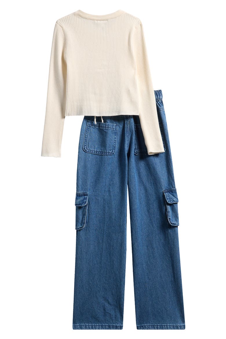 Kids' Bow Sweater & Cargo Jeans Set, Alternate, color, IVORY