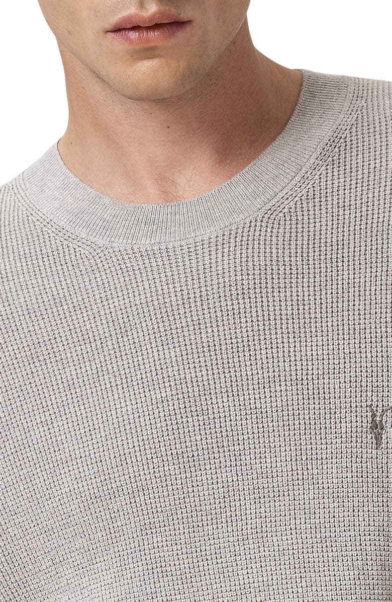 AllSaints Oversize Cotton & Wool Waffle Crewneck Sweater, Alternate, color, Moon Grey