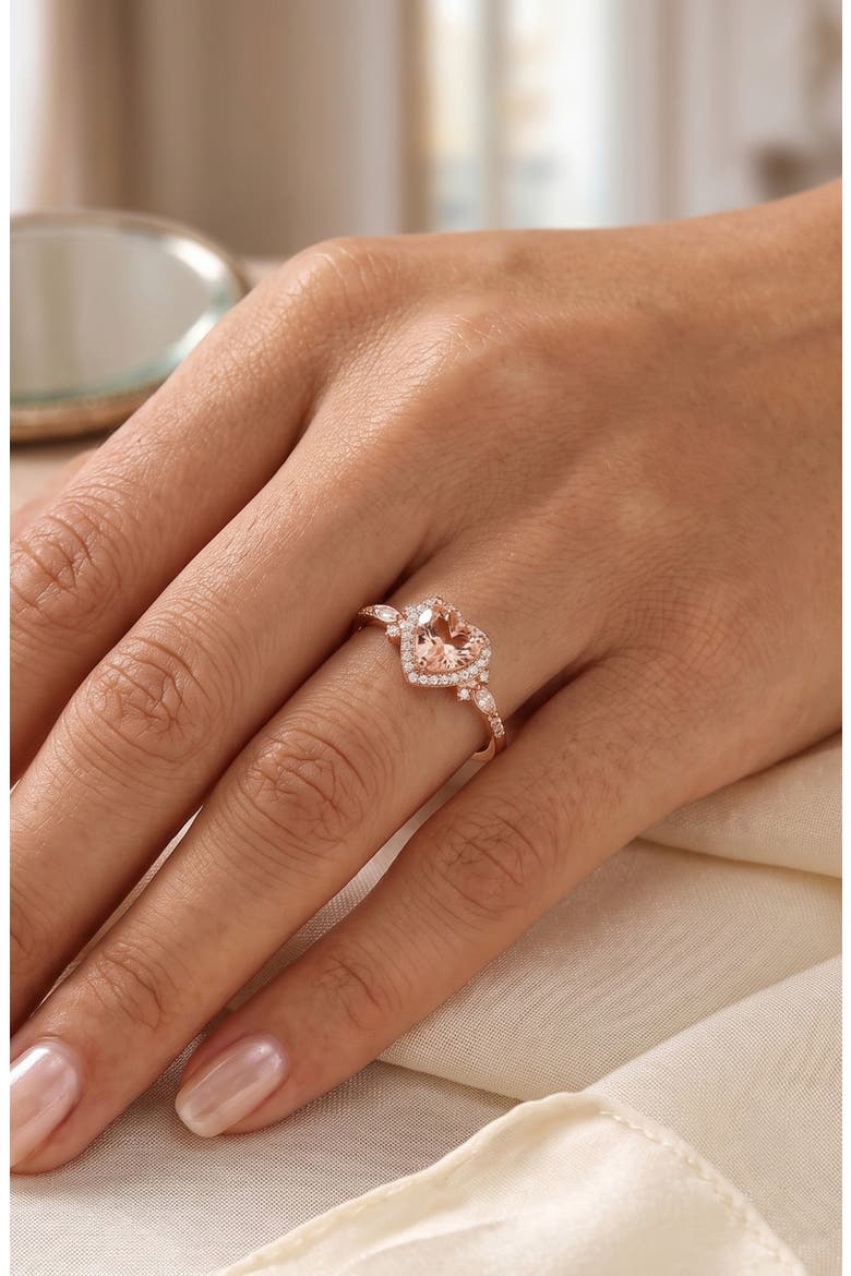 Heart Cut Simulated Morganite Halo Ring, Alternate, color, ROSE GOLD