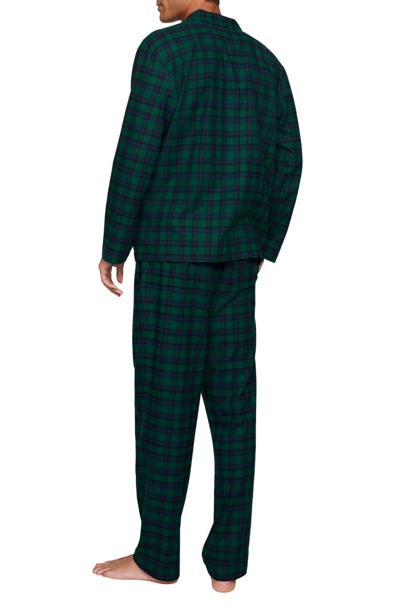 Eberjey Plaid Cotton Flannel Pajamas, Alternate, color, Black Watch Tartan Rainforest