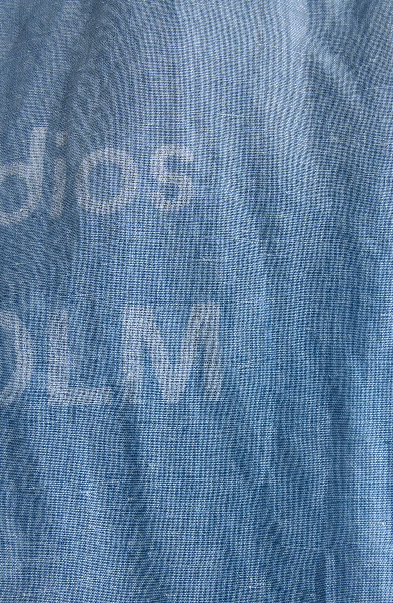 Acne Studios Oversize Short Sleeve Cotton & Linen Chambray Button-Up Shirt, Alternate, color, Mid Blue