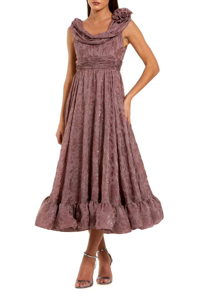 Burnout Chiffon Sleeveless Cowl Neck Midi Dress, Main, color, Mauve